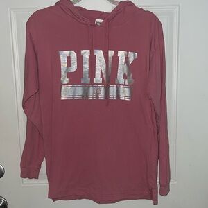 PINK Victoria’s Secret  Iridescent long sleeve shirt with hoodie size small